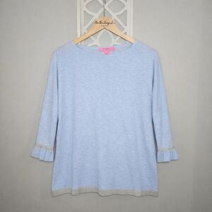 Lilly Pulitzer Charla Sweater Blue Tint CoolMax Lightweight Ruffle Sleeve